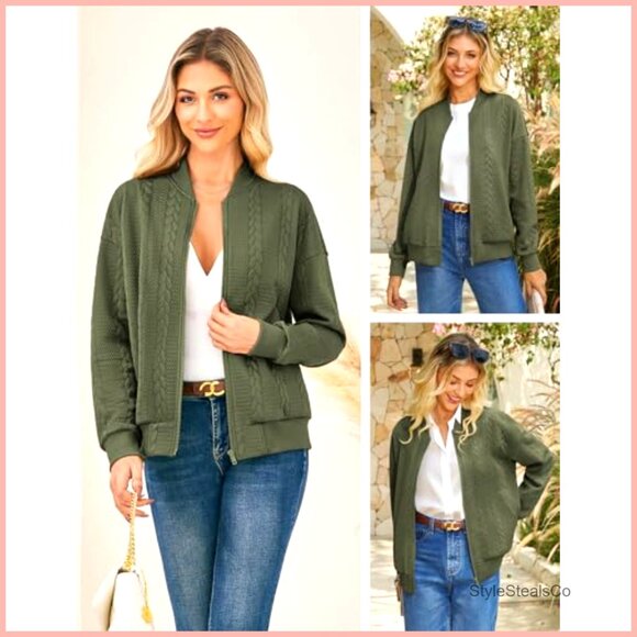 Lightweight Bomber Jacket with Stand Collar and Pockets for Casual Wear - Picture 2 of 7